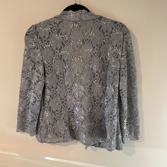 Alex Evenings Silver Sequin Long Dress and Jacket - Mother of the Bride - Picture 11 of 13
